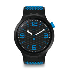 Swatch BBBLUE SO27B101 – Αναλογικό Ρολόι Unisex με Μαύρο Καντράν και Μπλε Λεπτομέρειες